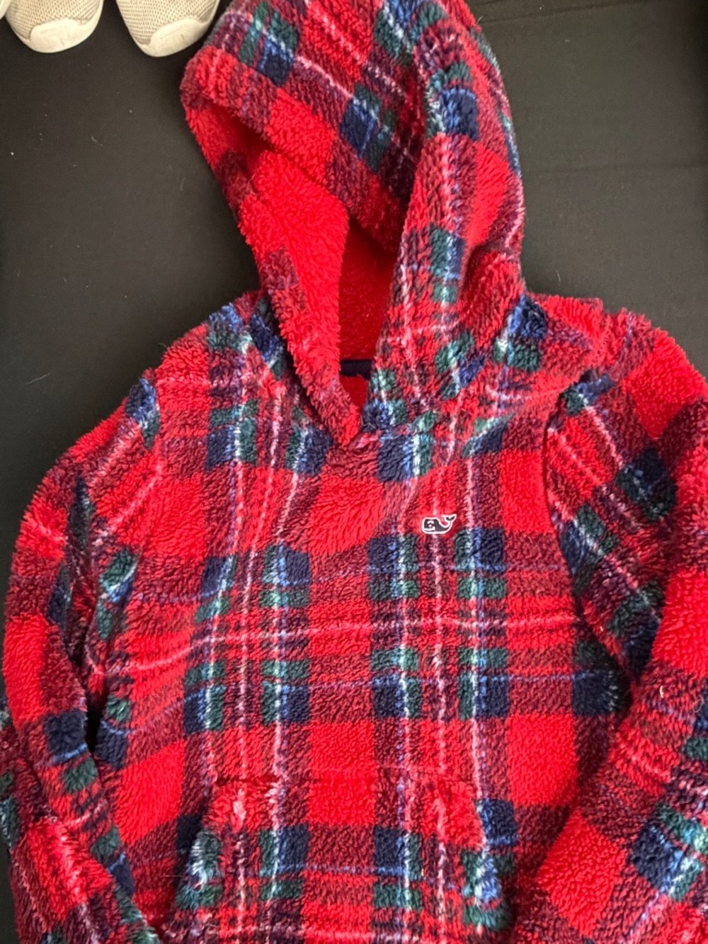 Vineyard Vines Girls 4T Red Plaid Sherpa Fleece Quarter Zip Pullover